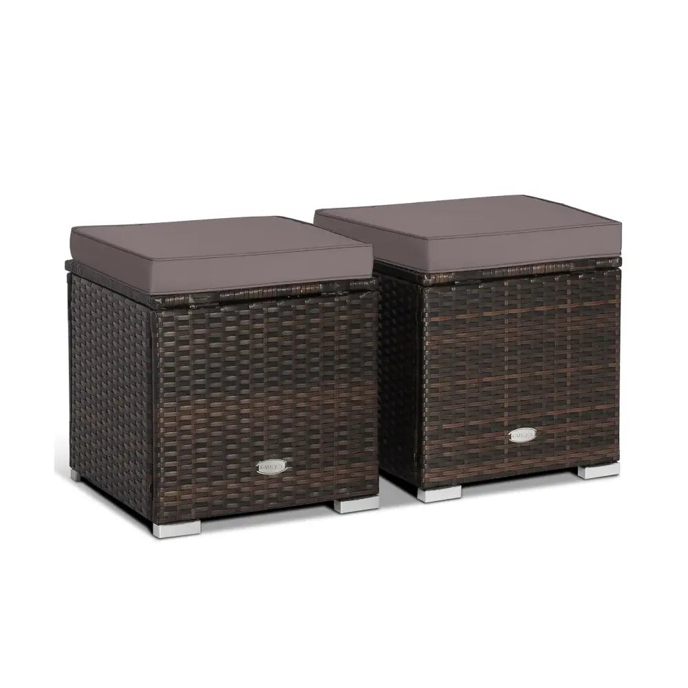 2 Pieces Patio Ottoman with Removable Cushions-Gray - Gray - Outdoor Seating & Patio Chairs