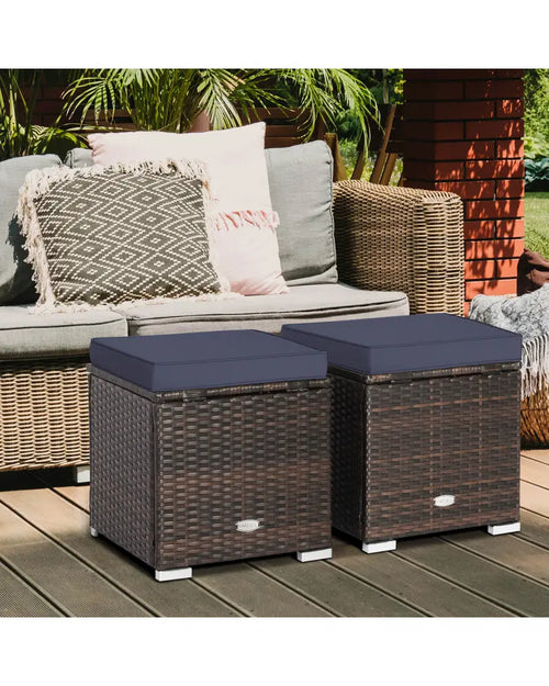 2 Pieces Patio Ottoman with Removable Cushions-Navy - Navy - Outdoor Seating & Patio Chairs