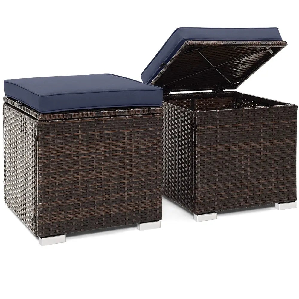 2 Pieces Patio Ottoman with Removable Cushions-Navy - Navy - Outdoor Seating & Patio Chairs