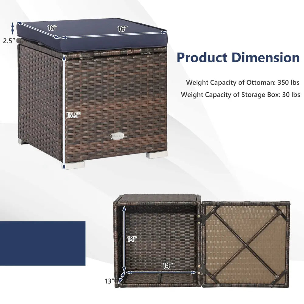 2 Pieces Patio Ottoman with Removable Cushions-Navy - Navy - Outdoor Seating & Patio Chairs