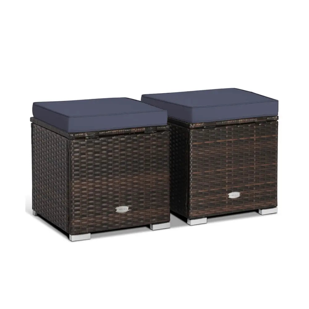 2 Pieces Patio Ottoman with Removable Cushions-Navy - Navy - Outdoor Seating & Patio Chairs