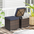 2 Pieces Patio Ottoman with Removable Cushions-Navy - Navy - Outdoor Seating & Patio Chairs
