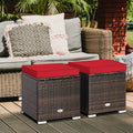 2 Pieces Patio Ottoman with Removable Cushions-Red - Red - Outdoor Seating & Patio Chairs