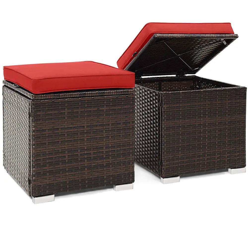 2 Pieces Patio Ottoman with Removable Cushions-Red - Red - Outdoor Seating & Patio Chairs