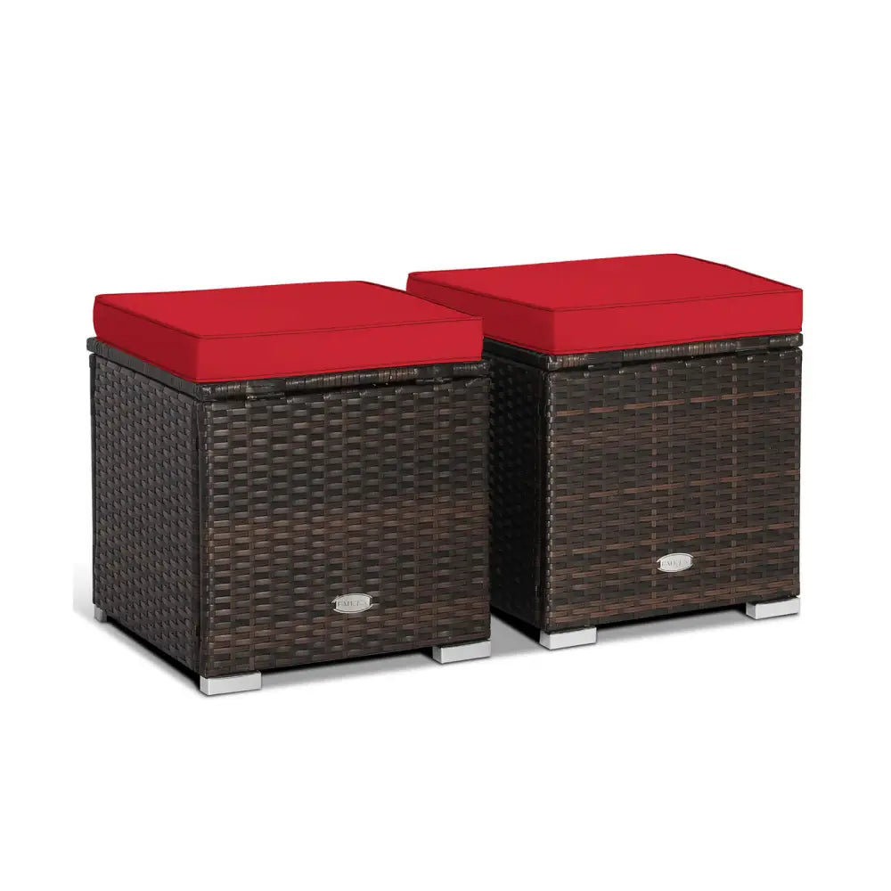 2 Pieces Patio Ottoman with Removable Cushions-Red - Red - Outdoor Seating & Patio Chairs