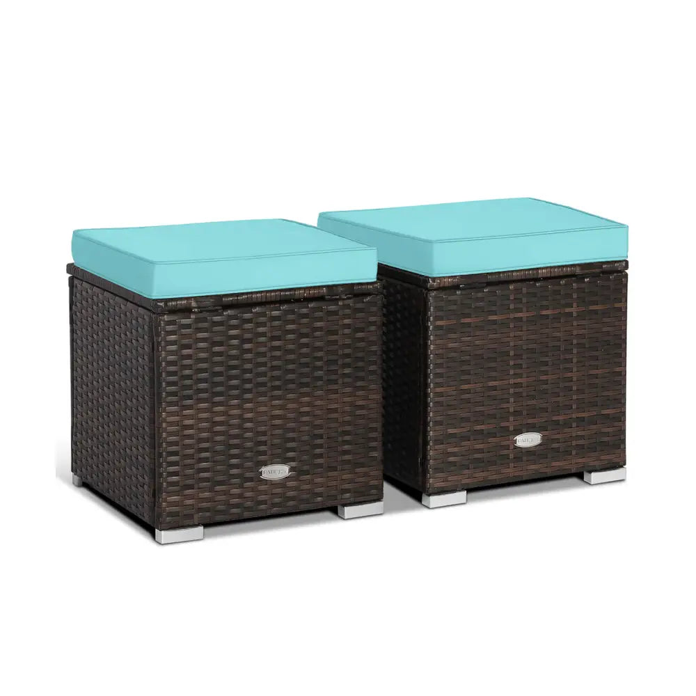 2 Pieces Patio Ottoman with Removable Cushions-Turquoise - Turquoise - Outdoor Seating & Patio Chairs