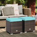 2 Pieces Patio Ottoman with Removable Cushions-Turquoise - Turquoise - Outdoor Seating & Patio Chairs
