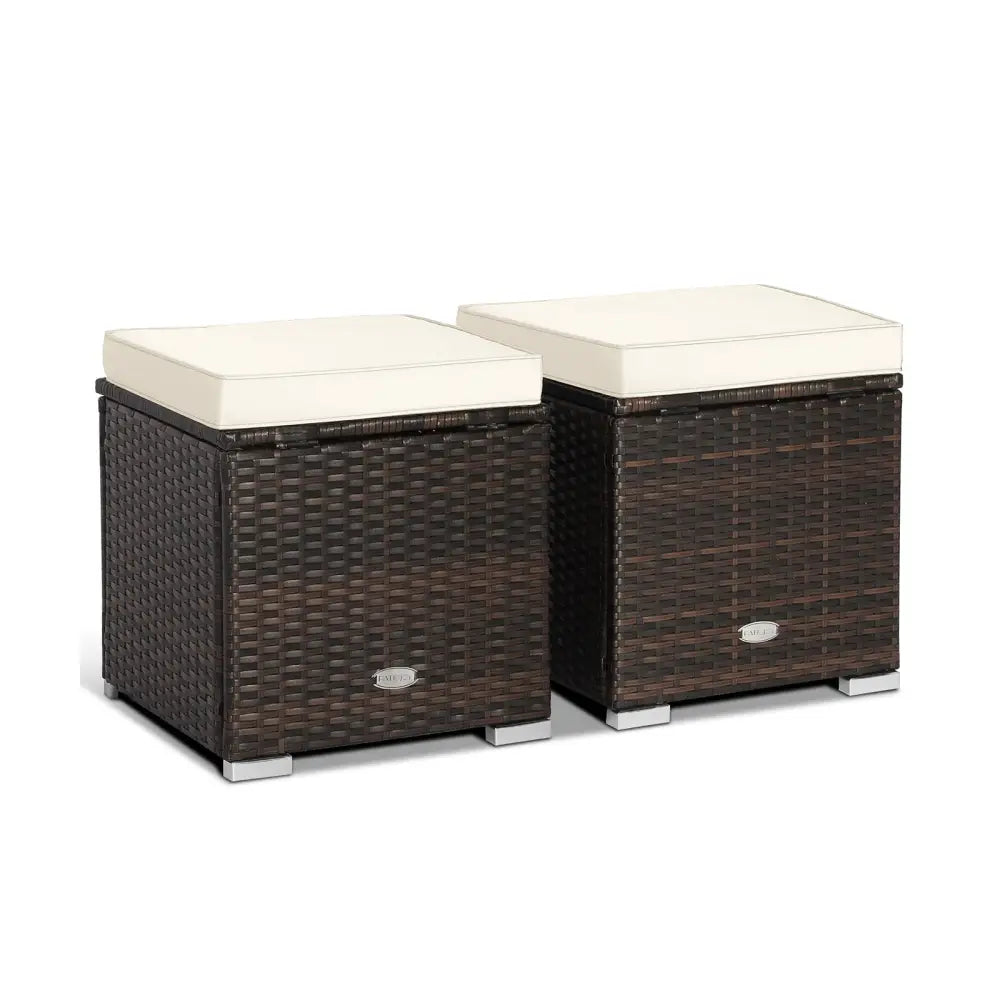 2 Pieces Patio Ottoman with Removable Cushions-White - White - Outdoor Seating & Patio Chairs