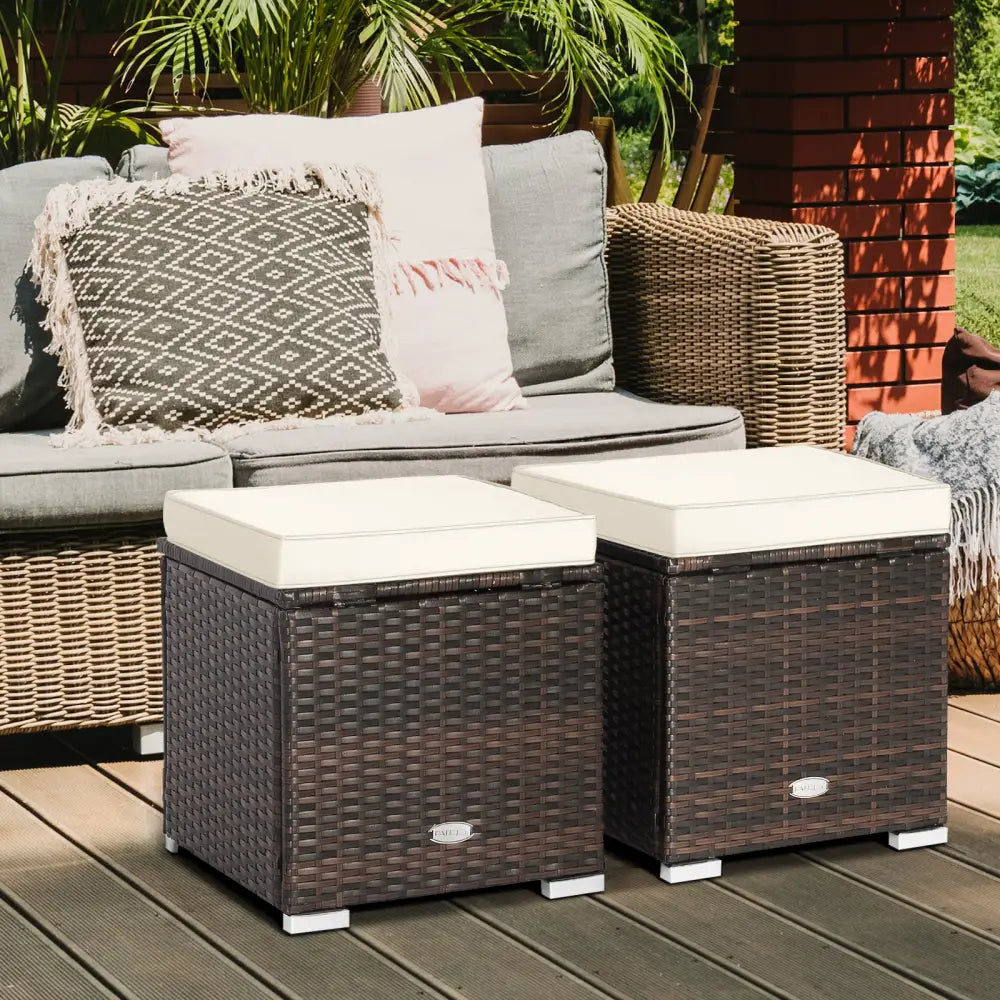 2 Pieces Patio Ottoman with Removable Cushions-White - White - Outdoor Seating & Patio Chairs