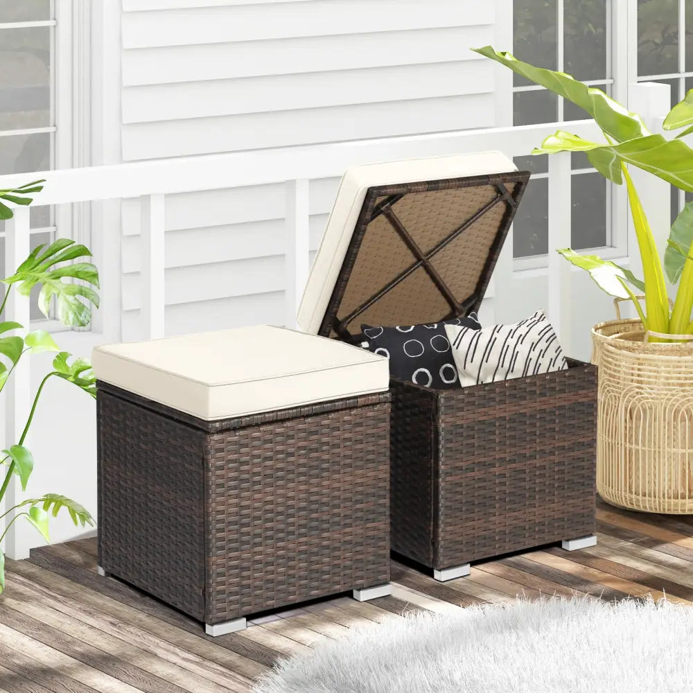 2 Pieces Patio Ottoman with Removable Cushions-White - White - Outdoor Seating & Patio Chairs