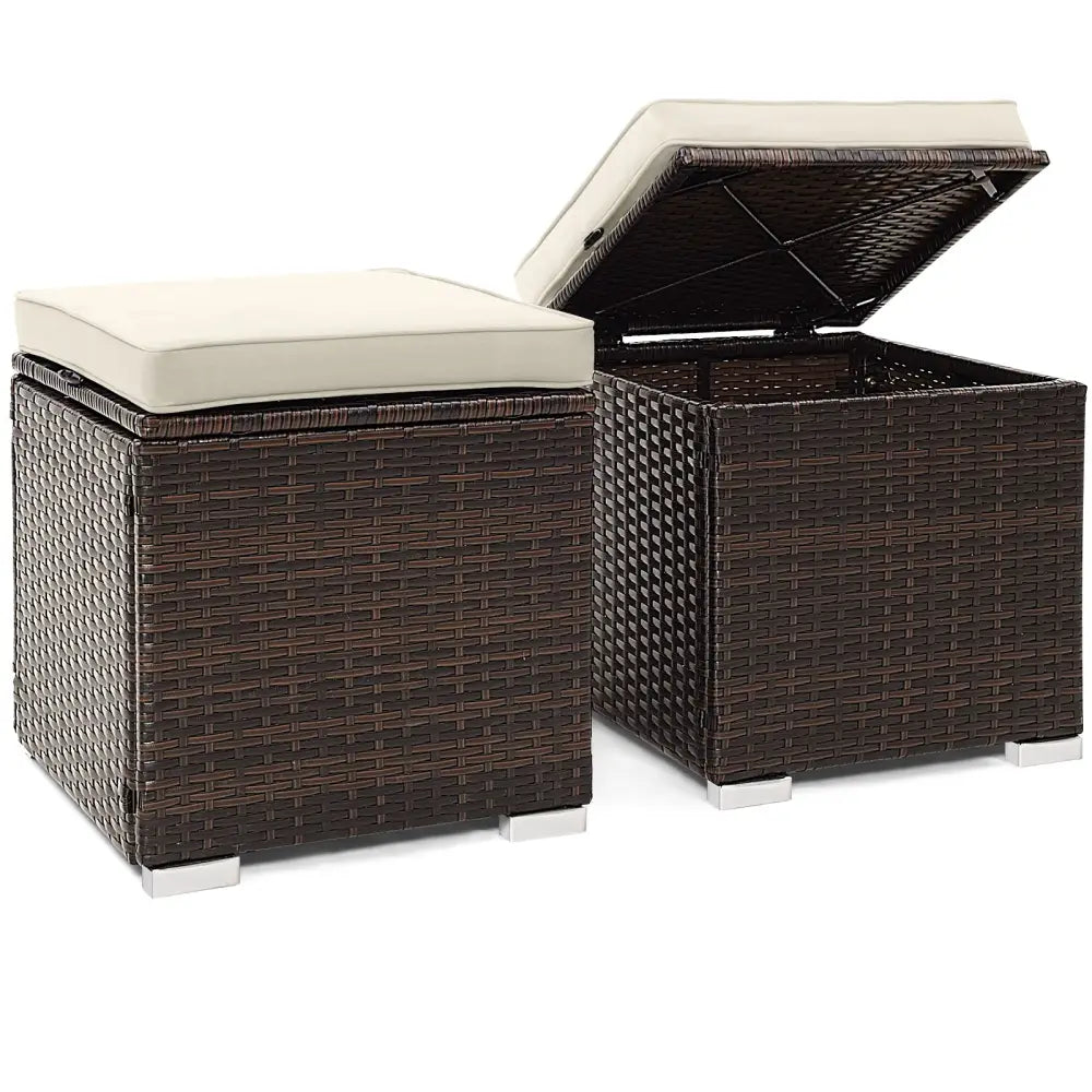 2 Pieces Patio Ottoman with Removable Cushions-White - White - Outdoor Seating & Patio Chairs