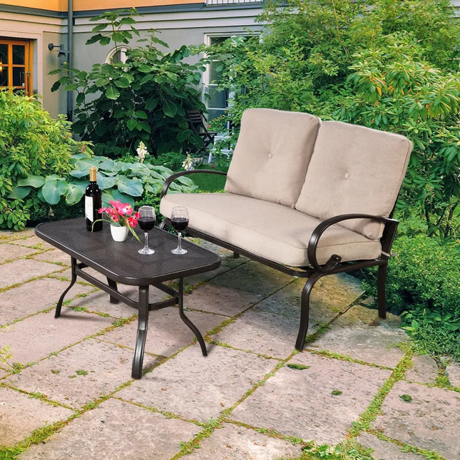 2 Pieces Patio Outdoor Cushioned Coffee Table Seat-Beige - Beige - Patio Conversation Sets