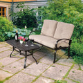 2 Pieces Patio Outdoor Cushioned Coffee Table Seat-Beige - Beige - Patio Conversation Sets