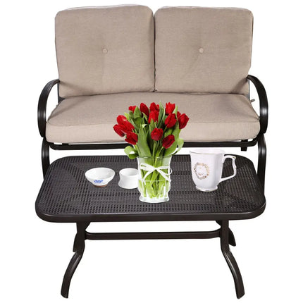 2 Pieces Patio Outdoor Cushioned Coffee Table Seat-Beige - Beige - Patio Conversation Sets