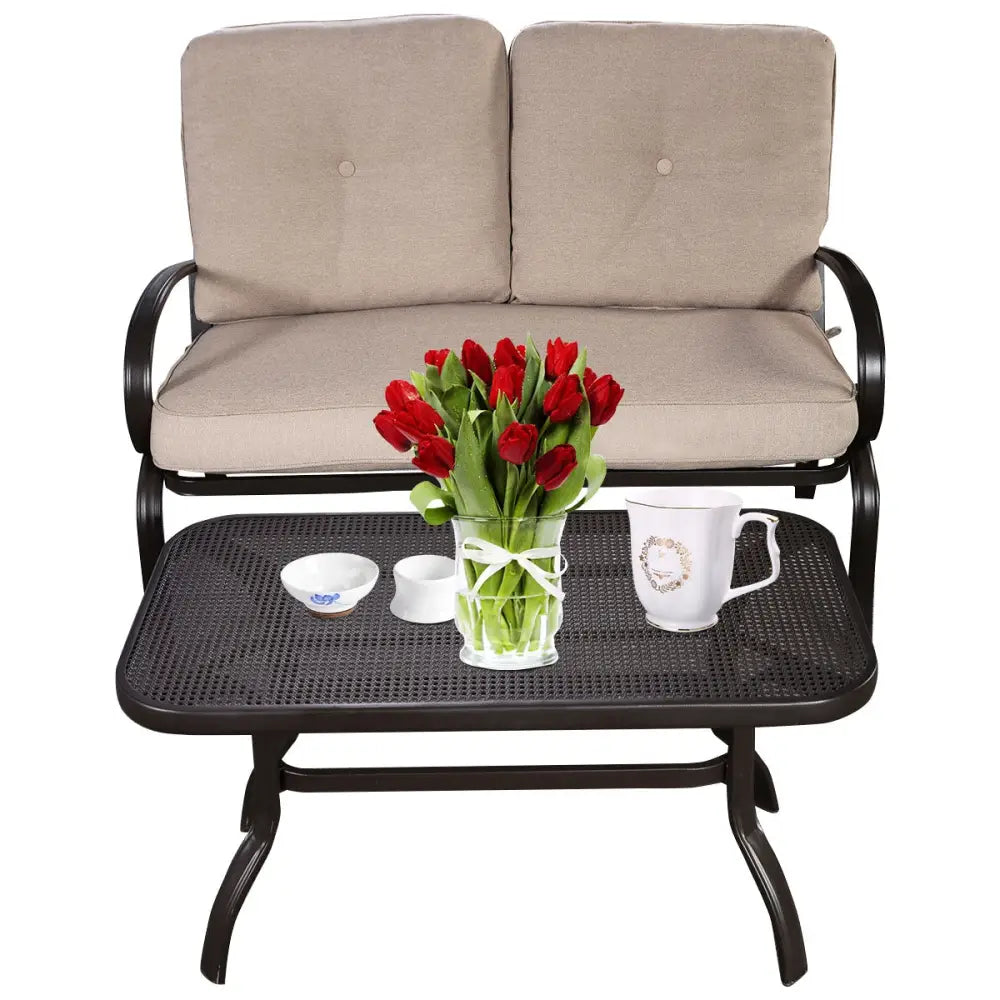 2 Pieces Patio Outdoor Cushioned Coffee Table Seat-Beige - Beige - Patio Conversation Sets