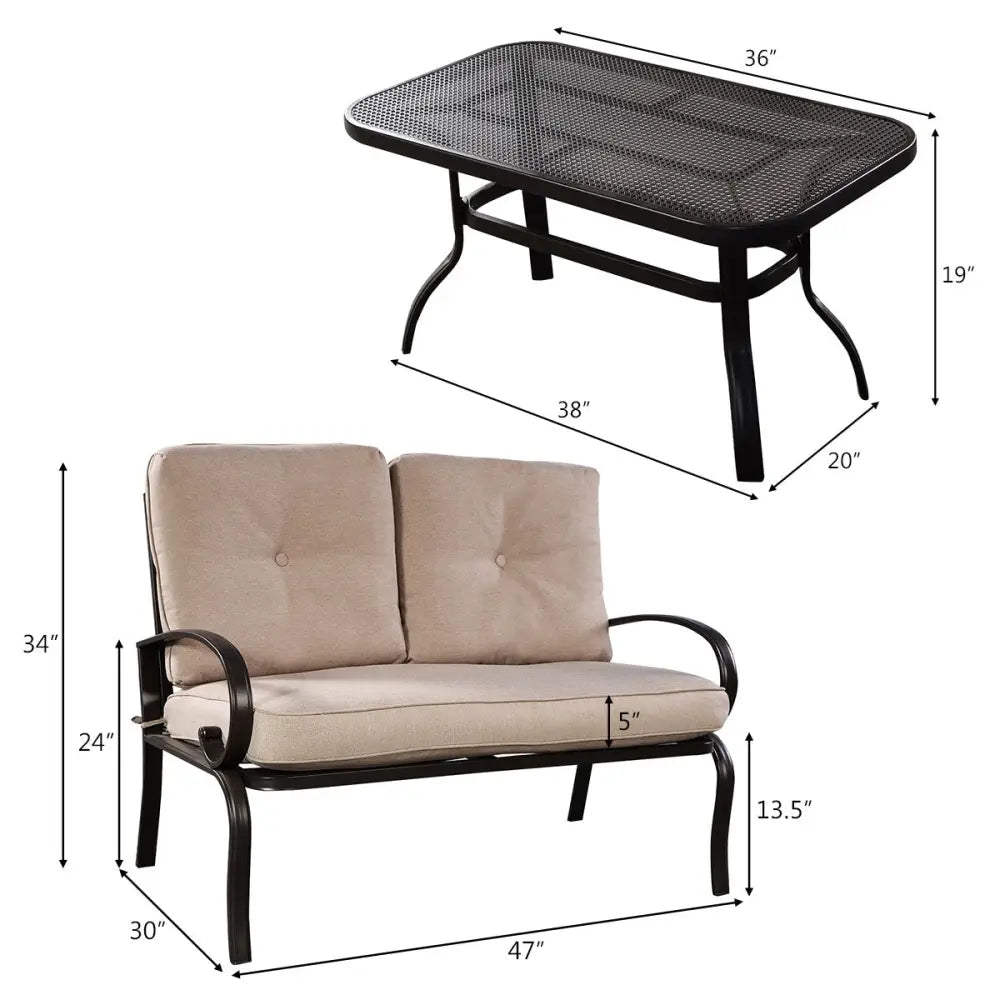 2 Pieces Patio Outdoor Cushioned Coffee Table Seat-Beige - Beige - Patio Conversation Sets