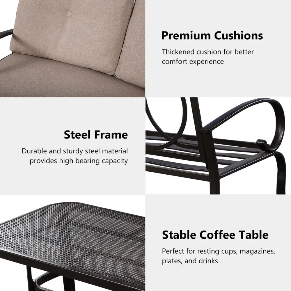 2 Pieces Patio Outdoor Cushioned Coffee Table Seat-Beige - Beige - Patio Conversation Sets