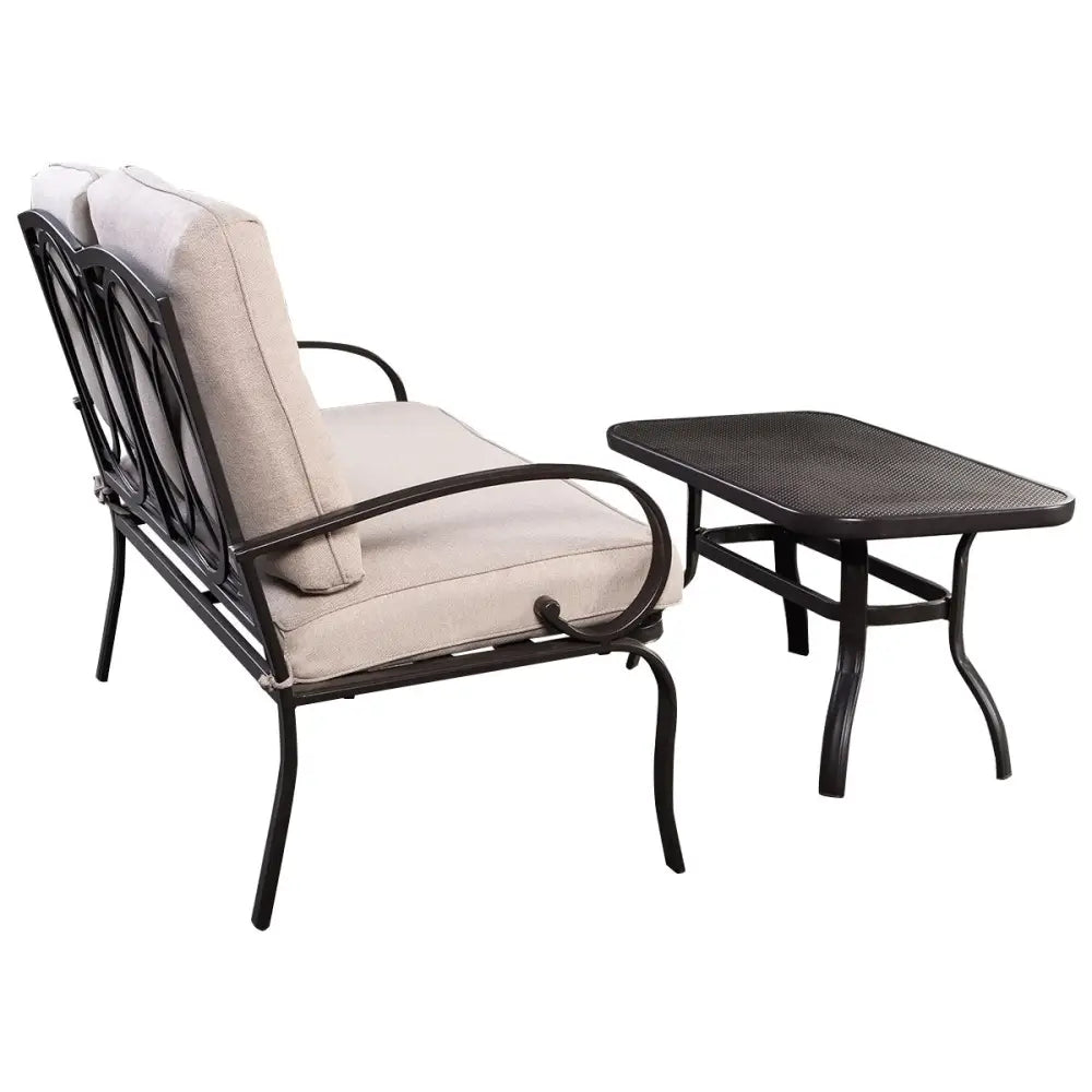 2 Pieces Patio Outdoor Cushioned Coffee Table Seat-Beige - Beige - Patio Conversation Sets