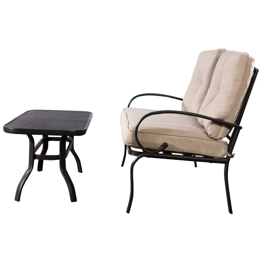 2 Pieces Patio Outdoor Cushioned Coffee Table Seat-Beige - Beige - Patio Conversation Sets