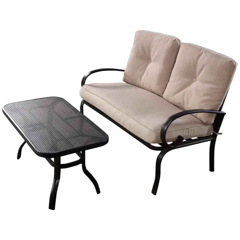 2 Pieces Patio Outdoor Cushioned Coffee Table Seat-Beige - Beige - Patio Conversation Sets