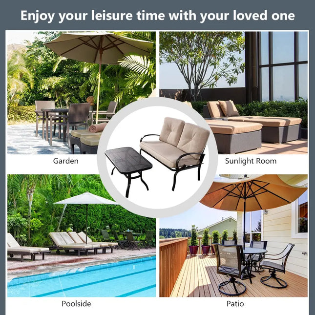 2 Pieces Patio Outdoor Cushioned Coffee Table Seat-Beige - Beige - Patio Conversation Sets