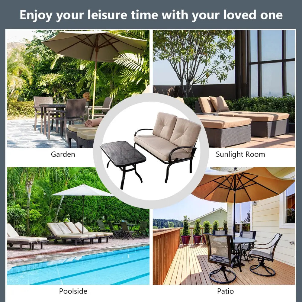 2 Pieces Patio Outdoor Cushioned Coffee Table Seat-Beige - Beige - Patio Conversation Sets