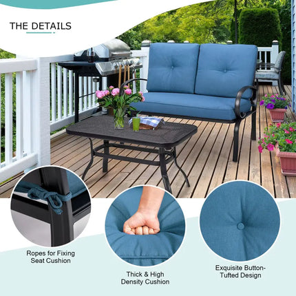2 Pieces Patio Outdoor Cushioned Coffee Table Seat-Blue - Blue - Patio Conversation Sets