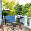 2 Pieces Patio Outdoor Cushioned Coffee Table Seat-Blue - Blue - Patio Conversation Sets