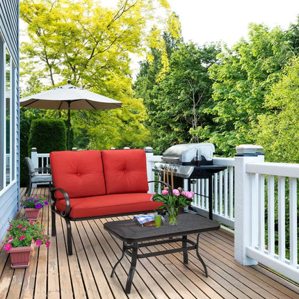 2 Pieces Patio Outdoor Cushioned Coffee Table Seat-Red - Red - Patio Conversation Sets