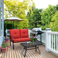 2 Pieces Patio Outdoor Cushioned Coffee Table Seat-Red - Red - Patio Conversation Sets