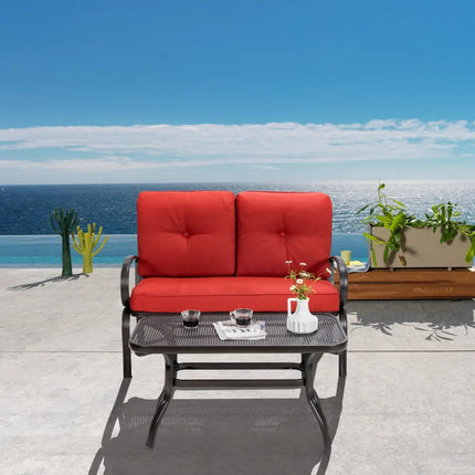 2 Pieces Patio Outdoor Cushioned Coffee Table Seat-Red - Red - Patio Conversation Sets