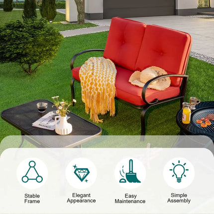 2 Pieces Patio Outdoor Cushioned Coffee Table Seat-Red - Red - Patio Conversation Sets
