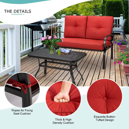 2 Pieces Patio Outdoor Cushioned Coffee Table Seat-Red - Red - Patio Conversation Sets