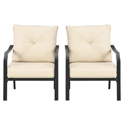 2 Pieces Patio Outdoor Dining Set with Padded Cushions Armrest Steel Frame - Beige - Patio Dining Chairs