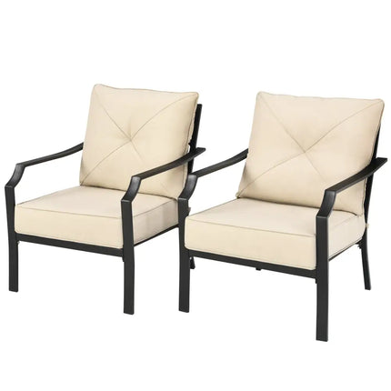 2 Pieces Patio Outdoor Dining Set with Padded Cushions Armrest Steel Frame - Beige - Patio Dining Chairs