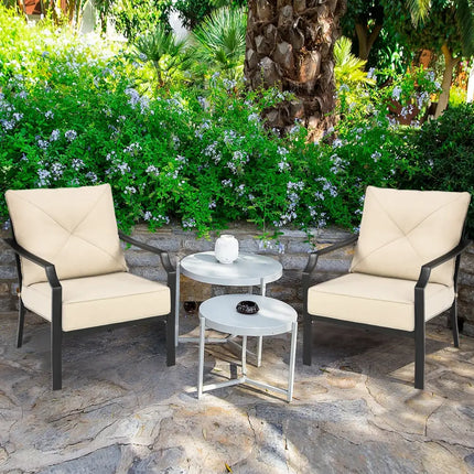 2 Pieces Patio Outdoor Dining Set with Padded Cushions Armrest Steel Frame - Beige - Patio Dining Chairs