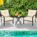 2 Pieces Patio Outdoor Dining Set with Padded Cushions Armrest Steel Frame - Beige - Patio Dining Chairs