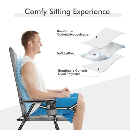 2 Pieces Patio Padded Folding Portable Chair Camping Dining Outdoor-Gray - Gray - Patio Dining Chairs