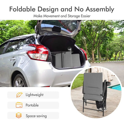 2 Pieces Patio Padded Folding Portable Chair Camping Dining Outdoor-Gray - Gray - Patio Dining Chairs