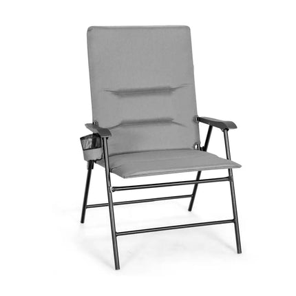 2 Pieces Patio Padded Folding Portable Chair Camping Dining Outdoor-Gray - Gray - Patio Dining Chairs