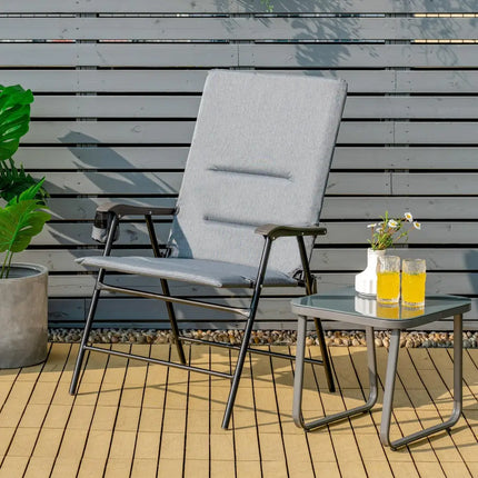 2 Pieces Patio Padded Folding Portable Chair Camping Dining Outdoor-Gray - Gray - Patio Dining Chairs
