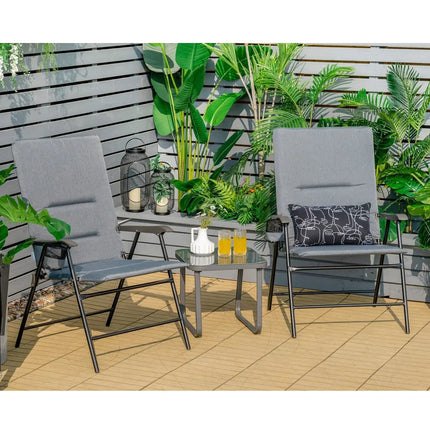 2 Pieces Patio Padded Folding Portable Chair Camping Dining Outdoor-Gray - Gray - Patio Dining Chairs
