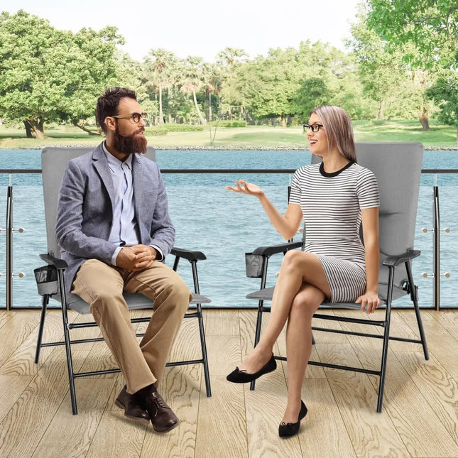 2 Pieces Patio Padded Folding Portable Chair Camping Dining Outdoor-Gray - Gray - Patio Dining Chairs