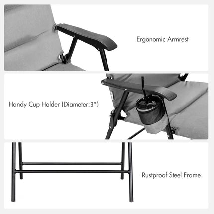 2 Pieces Patio Padded Folding Portable Chair Camping Dining Outdoor-Gray - Gray - Patio Dining Chairs