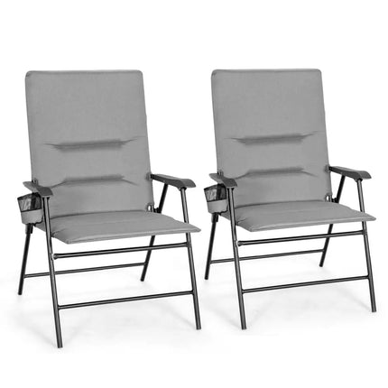 2 Pieces Patio Padded Folding Portable Chair Camping Dining Outdoor-Gray - Gray - Patio Dining Chairs