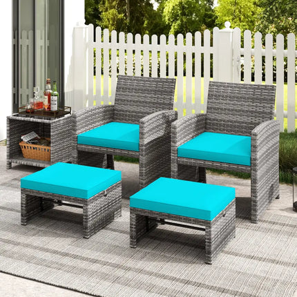 2 Pieces Patio PE Rattan Ottomans with Soft Zippered Cushions for Deck-Green - Green - Outdoor Seating & Patio Chairs