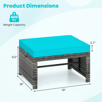 2 Pieces Patio PE Rattan Ottomans with Soft Zippered Cushions for Deck-Green - Green - Outdoor Seating & Patio Chairs