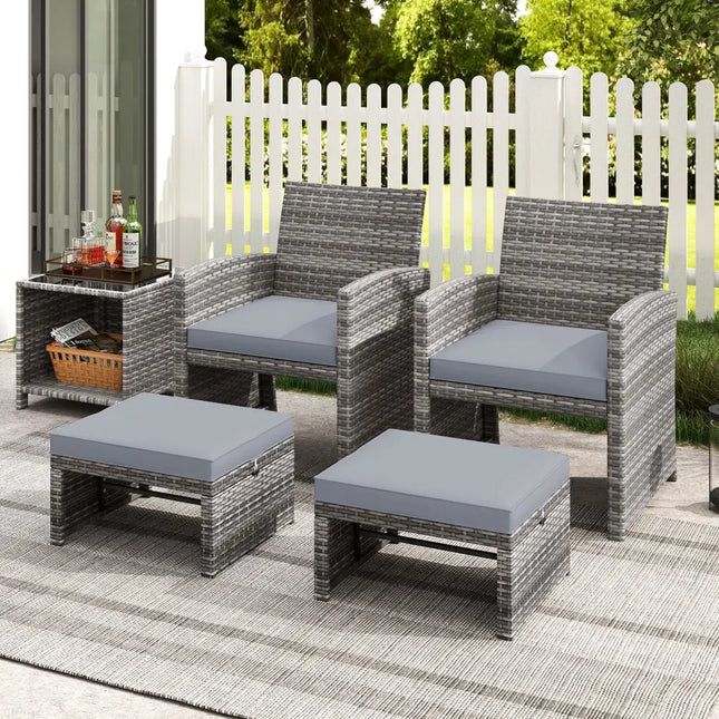 2 Pieces Patio PE Rattan Ottomans with Soft Zippered Cushions for Deck-Gray - Gray - Outdoor Seating & Patio Chairs