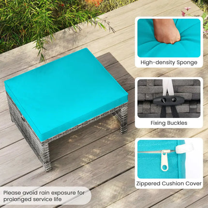 2 Pieces Patio PE Rattan Ottomans with Soft Zippered Cushions for Deck-Green - Green - Outdoor Seating & Patio Chairs