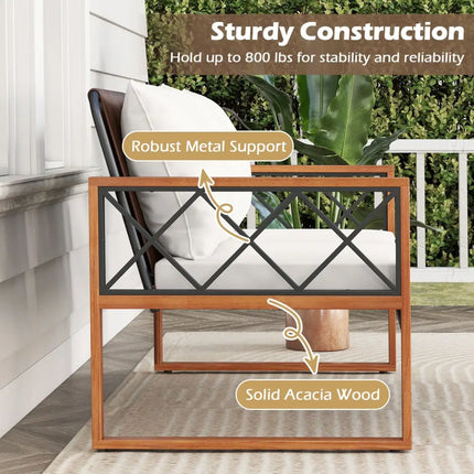 2 Pieces Patio PE Wicker Furniture Set Outside Conversation Set for Porch-White - White - Patio Conversation Sets
